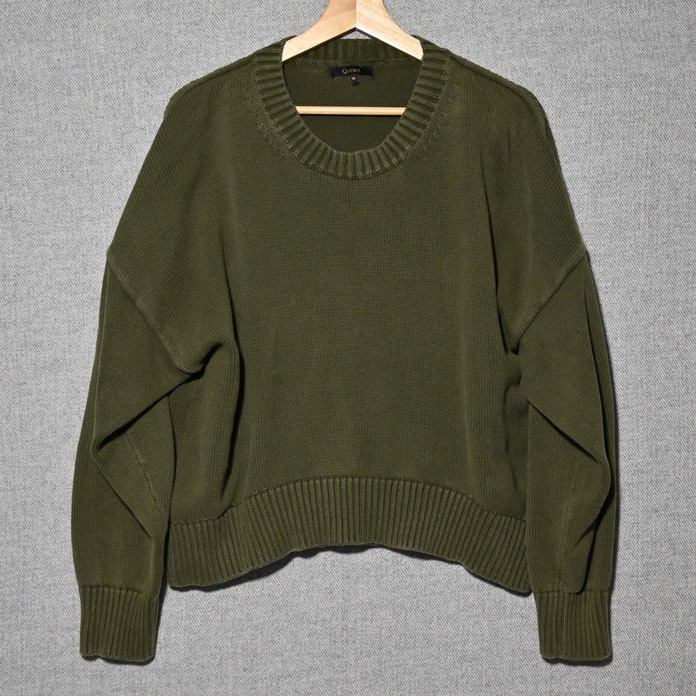 Quince Sweater Womens Organic Cotton Shaker Knit M Olive Green